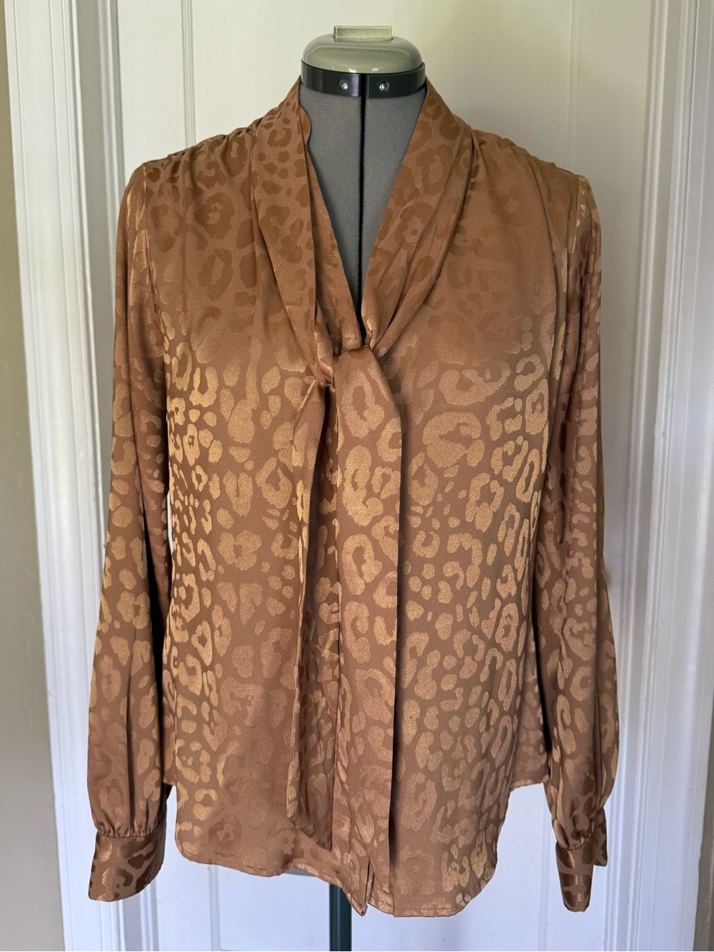 Express Caramel Leopard Print Removable Bow Blouse